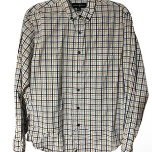Beverly Hills Polo Club Beige and Navy Plaid Shirt